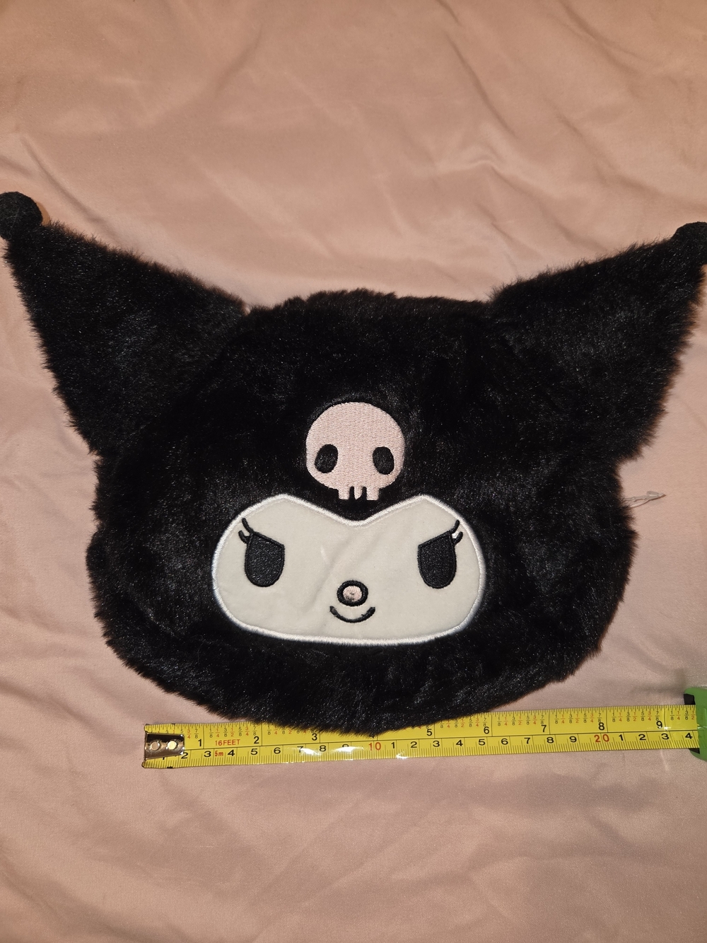 Forever 21 Black Plush Kuromi Pouch with Pink Details